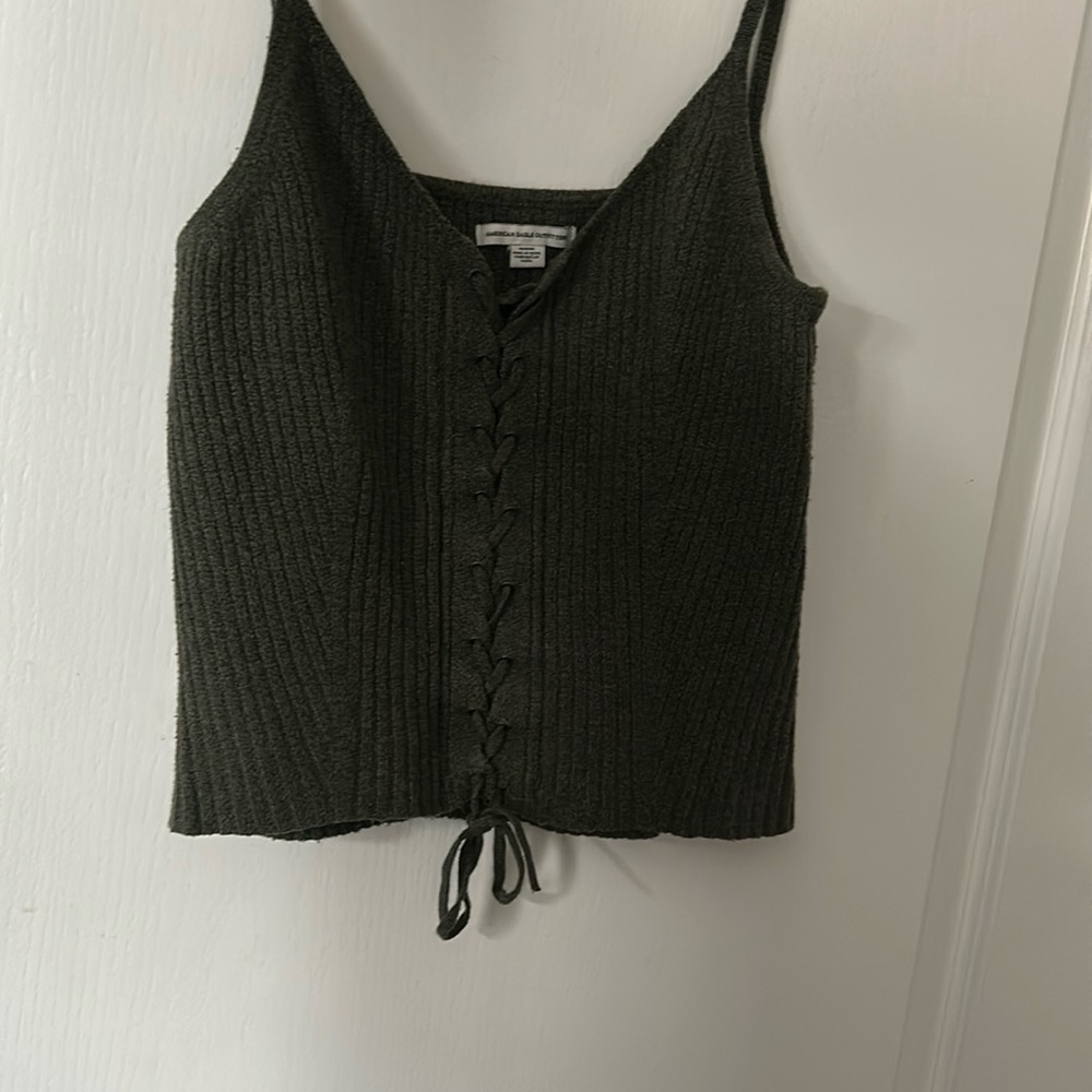 Women's Green Knit Lace-Up Top